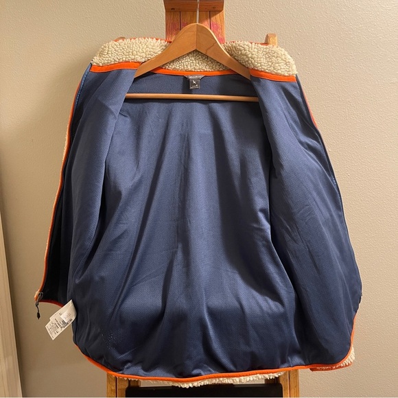 Eddie Bauer Rangefinder Sherpa Fleece Full Zip Up Coat Tan/ Navy size Medium - Picture 8 of 13